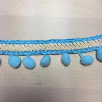 Pompon Borte - Fischgrät - hellblau/natur
